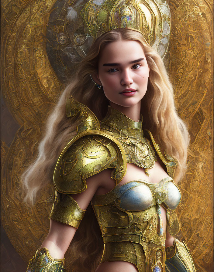 Blonde female warrior in ornate golden armor