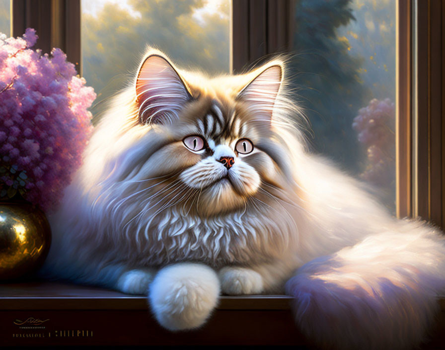 Fluffy Cat with Striking Eyes in Sunlit Room