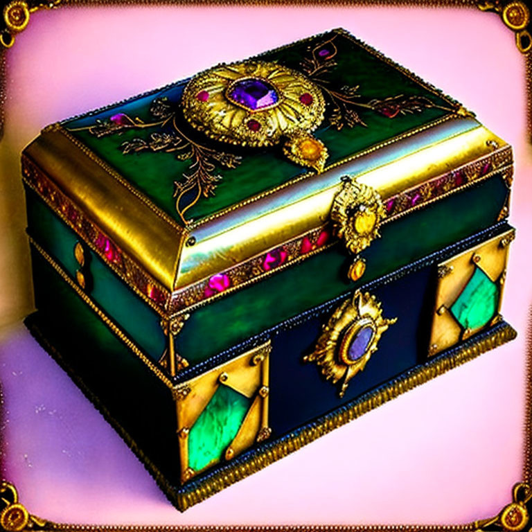 Ornate Jeweled Box with Gold Trimmings and Precious Stones