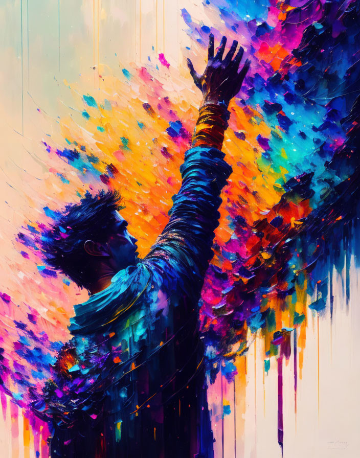 Colorful Abstract Painting of Person Reaching Upwards