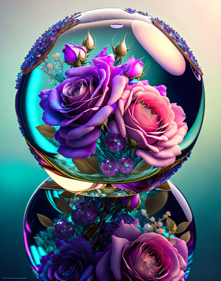 Vivid Purple Roses in Transparent Sphere Artwork