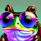 Vibrant frog illustration with reflective sunglasses on shiny skin