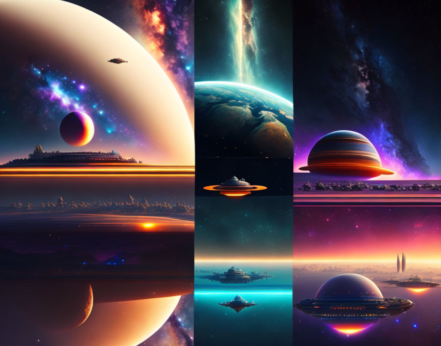 Six Space-Themed Digital Art Pieces Featuring Planets and Spaceships