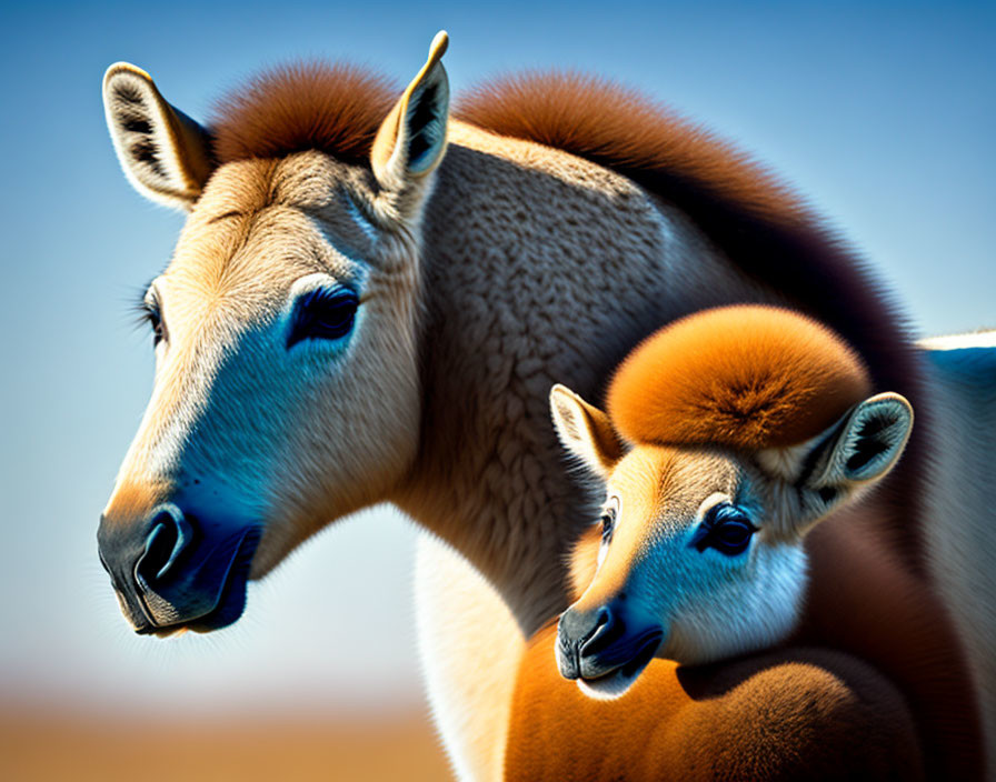 Przewalski's Horses: Adult and Foal with Tan Coat and Dark Mane