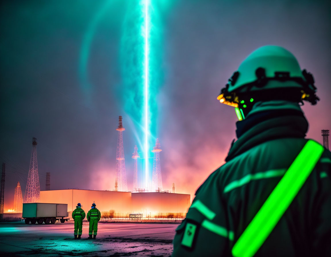 High-Visibility Workers Witness Green Lights at Night