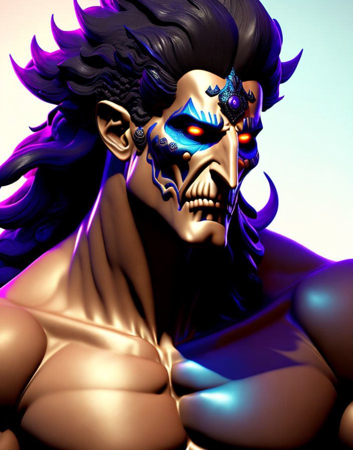 Character with purple skin and cybernetic implants: Digital artwork