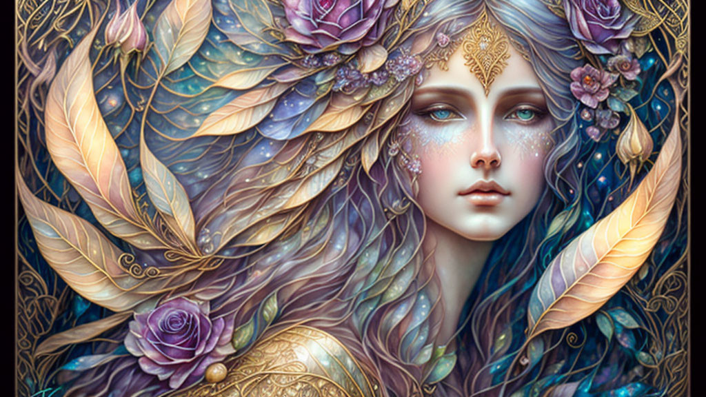 Fantasy illustration of ethereal woman in celestial setting