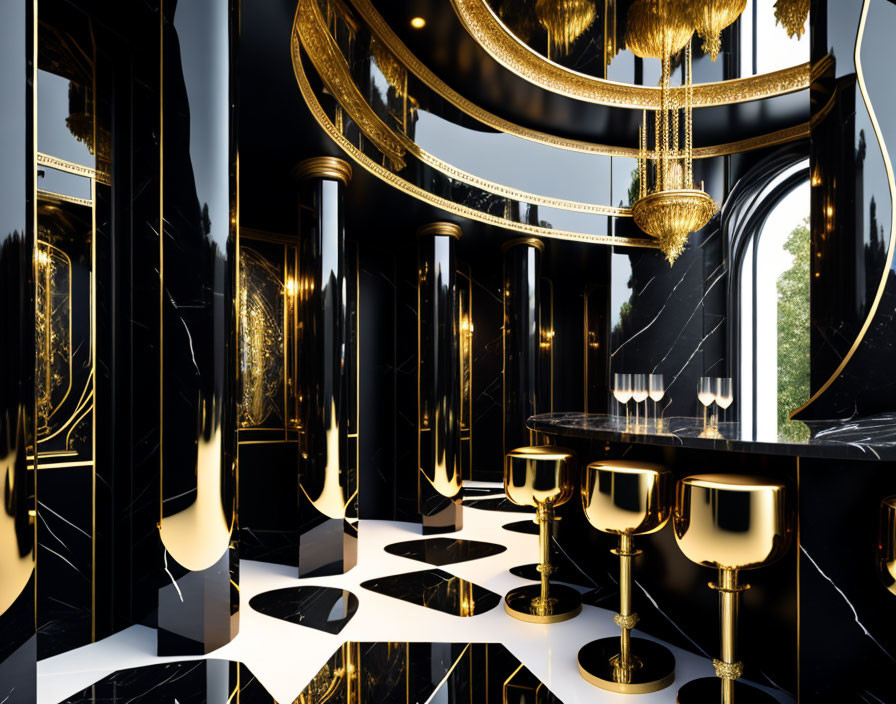 Opulent Black and Gold Art Deco Interior Design