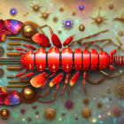 Surreal image of giant mechanical lobster with cosmic elements