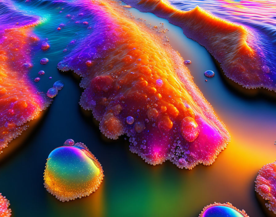 Vibrant Close-Up of Iridescent Bubbles and Textures