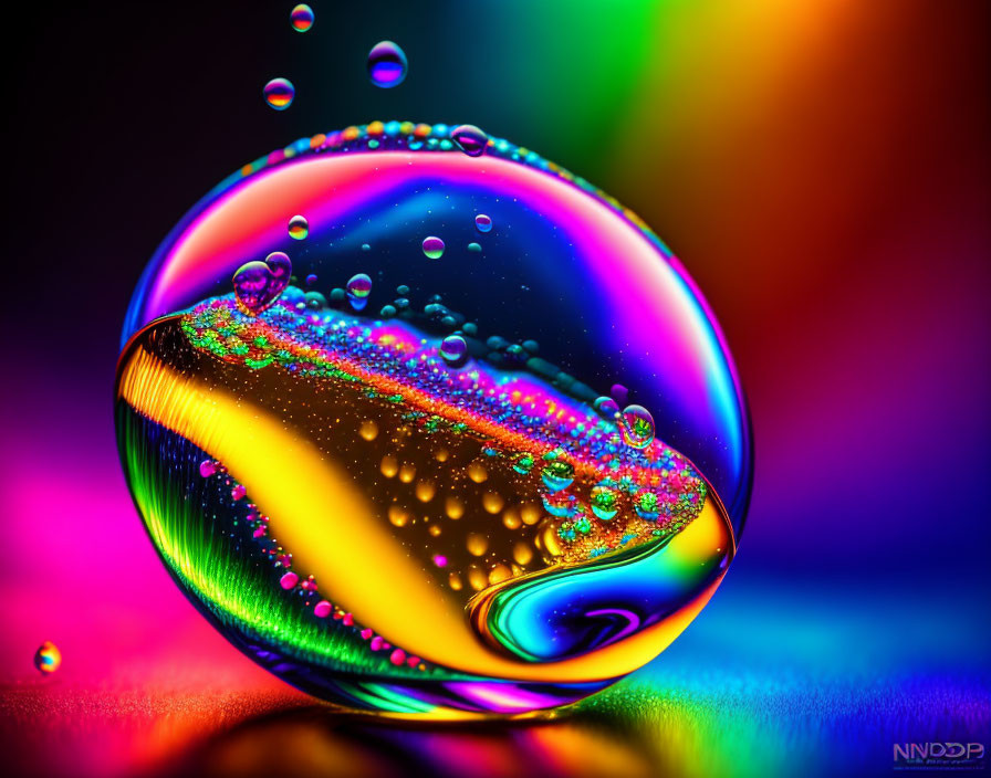 Colorful Water Droplet with Light Refraction on Glossy Surface