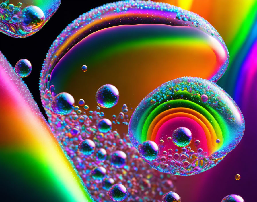 Colorful Swirling Soap Bubbles on Reflective Background