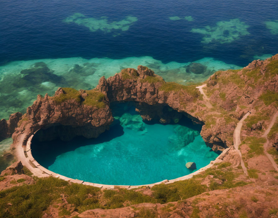 Stunning natural pool with turquoise waters and rugged cliffs