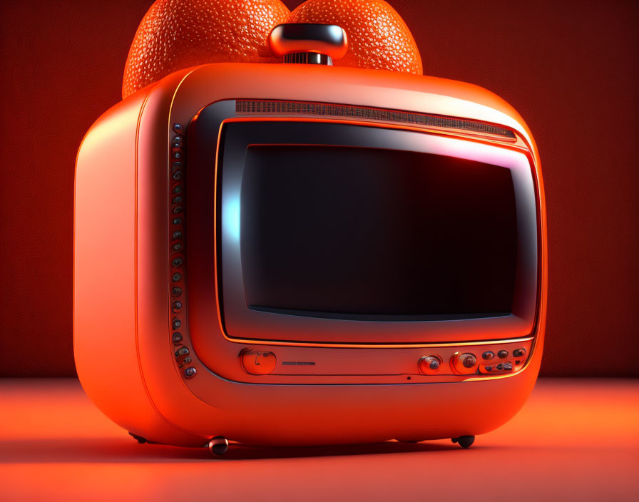 Vintage Orange Curvy TV on Orange Background