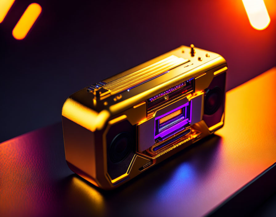 Vintage Camera with Open Back and Neon Lights on Dark Background