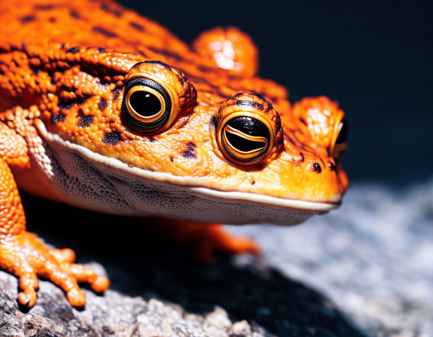 Vibrant Orange Frog with Textured Skin on Rocky Surface