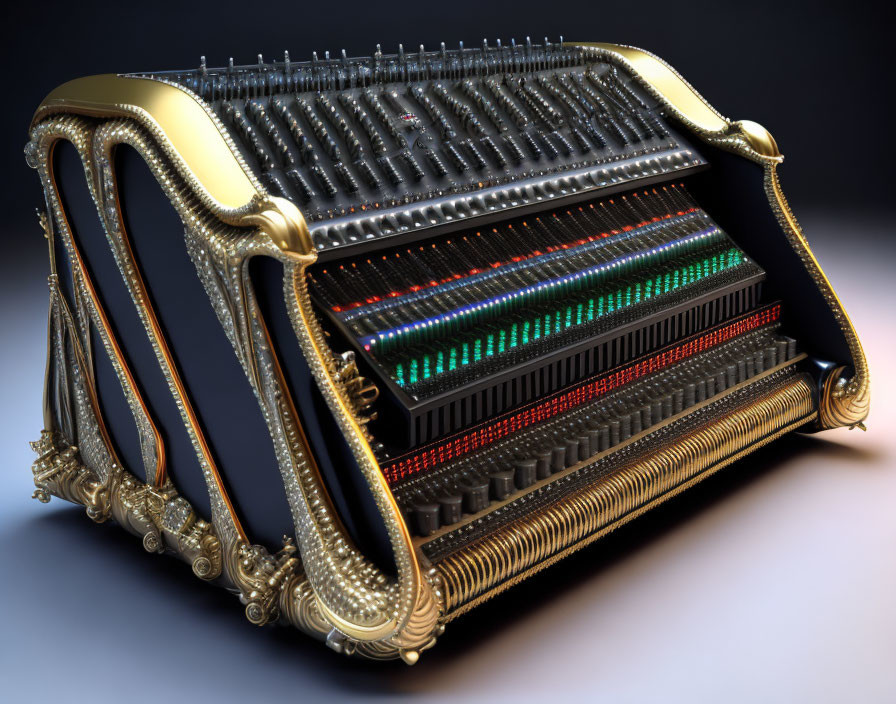 Intricate Gold-Trimmed Mechanical Abacus with Colorful Beads