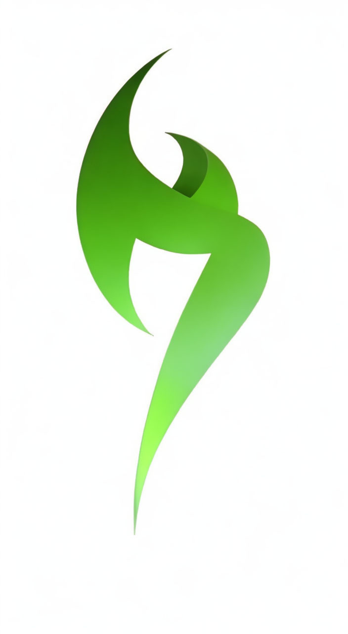 Abstract Green Flame-Like Design on White Background