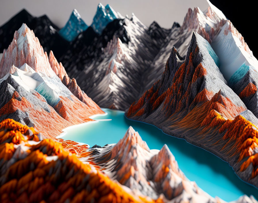 Colorful Mountain Peaks Surround Turquoise River