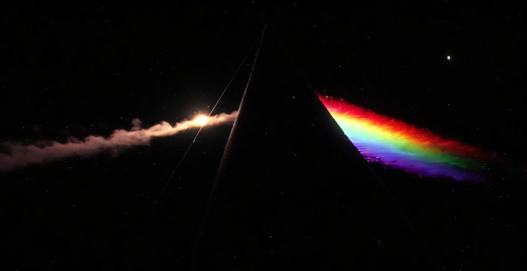 Light beam disperses into rainbow spectrum in space