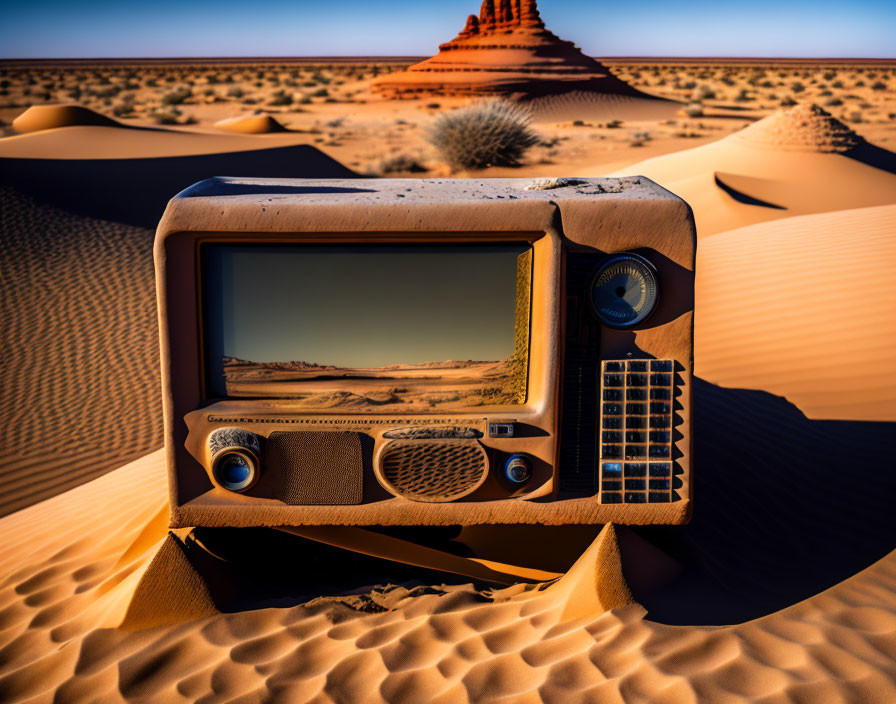 Vintage Television Showing Desert Landscape