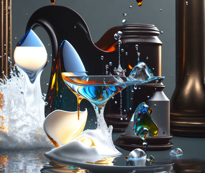 Fluid 3D Art: Harmonious Blues, Browns, and Whites