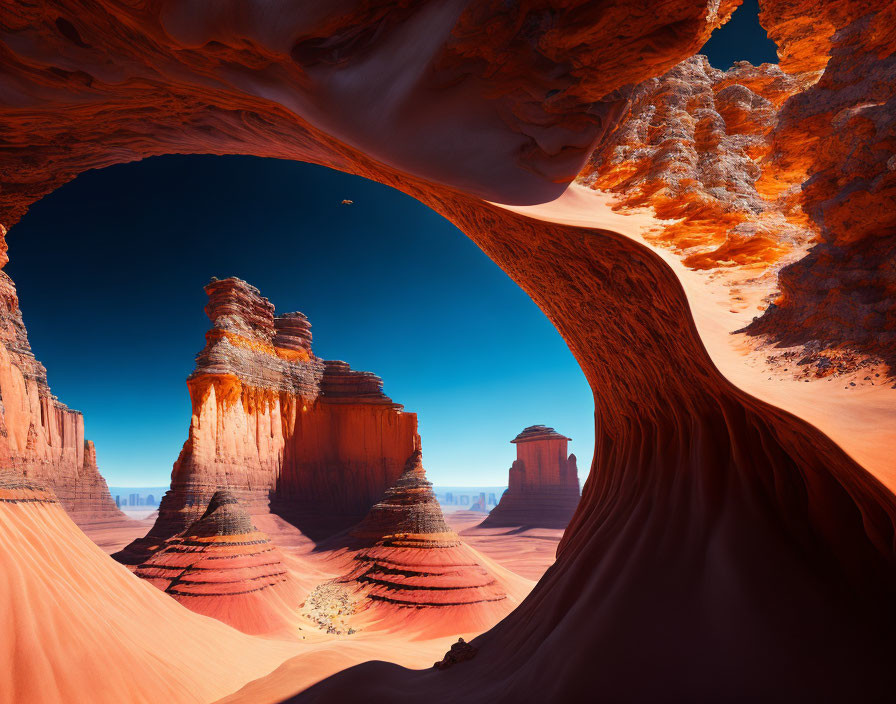 Desert Landscape View from Rock Arch with Sandstone Formations