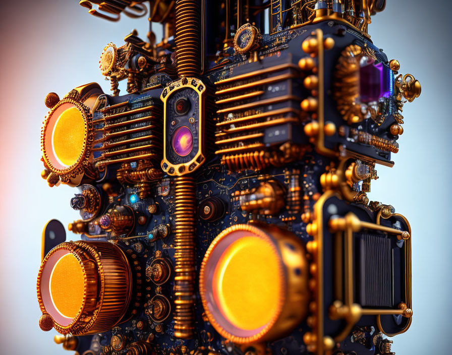 Detailed Futuristic Machine with Glowing Orange Elements