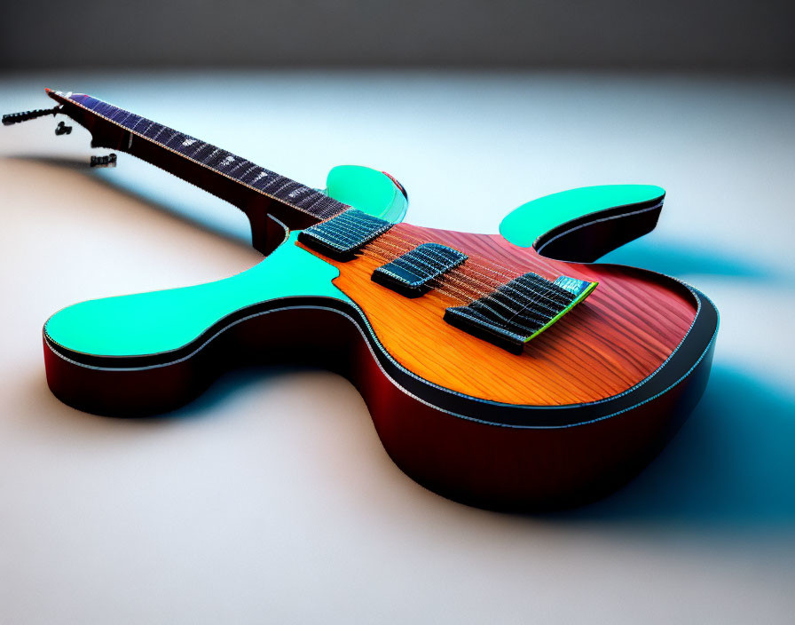 Colorful Electric-Acoustic Guitar with Three Pickups on Reflective Surface