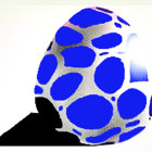 White spherical object with blue circular cutouts on light background