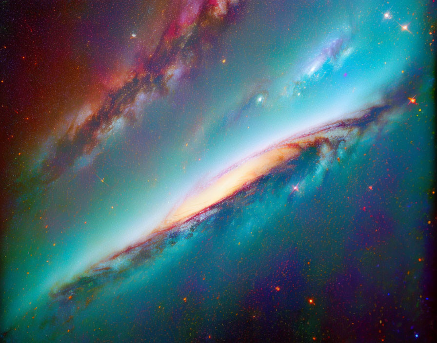 Colorful galaxy with blue, pink, and orange swirls on starry background