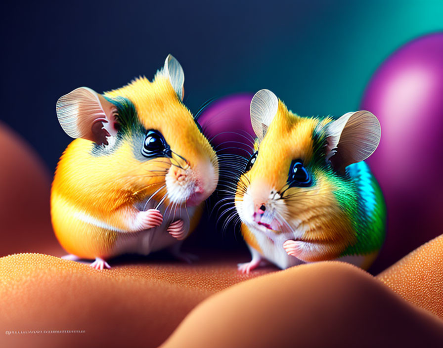 Colorful Cartoon-Style Hamsters on Orange Surface