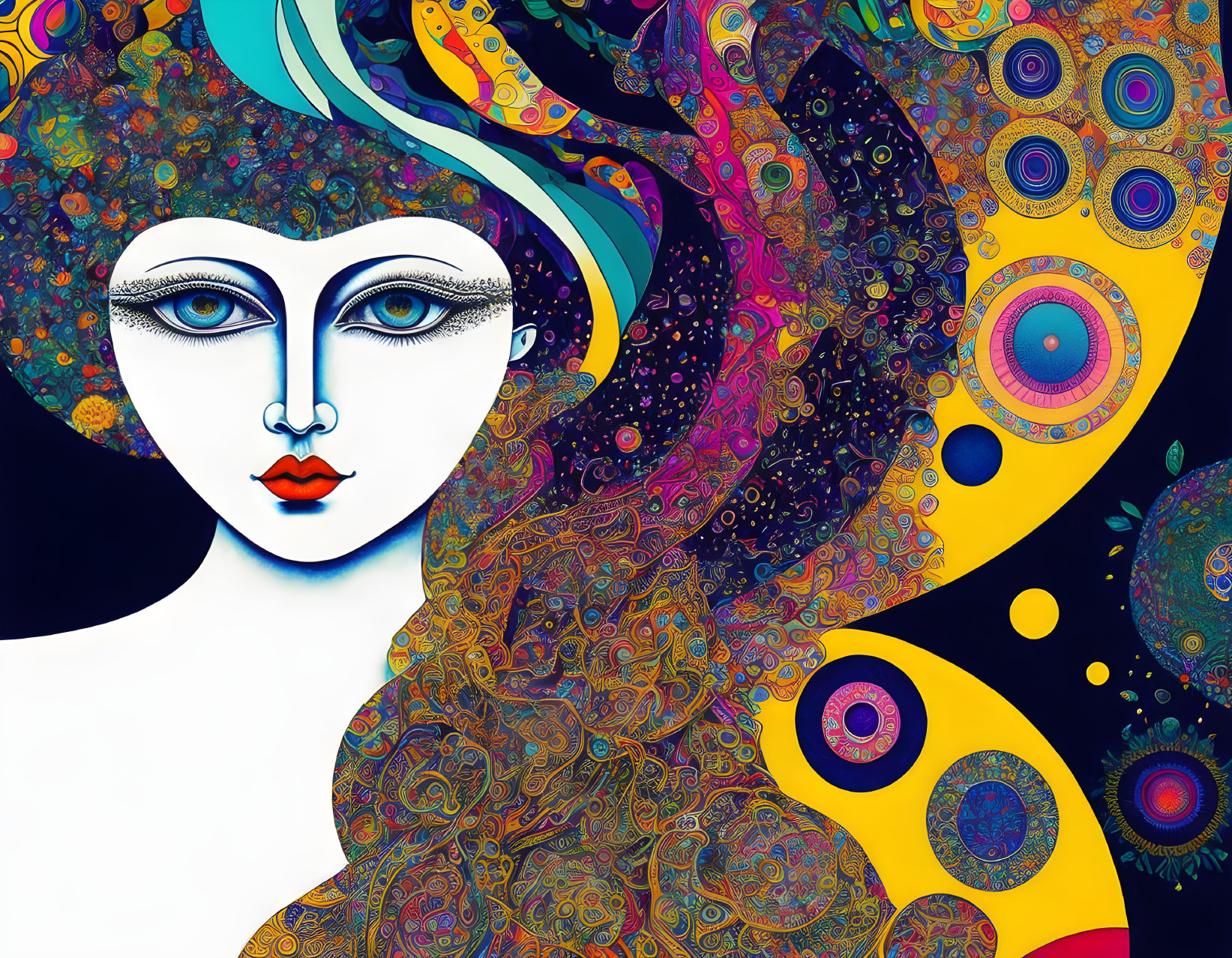 Vivid abstract art: colorful face with swirling patterns