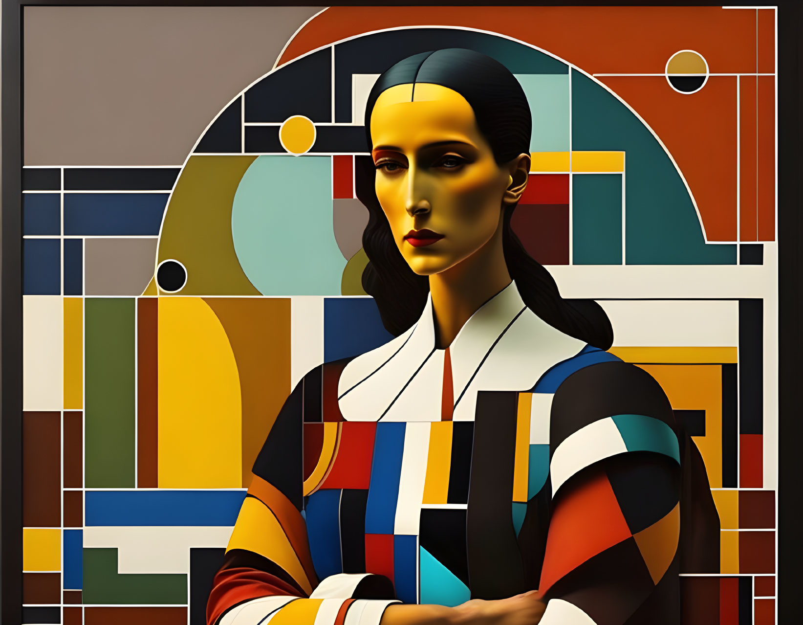 Vibrant Cubist Style Portrait of Woman in Primary Colors