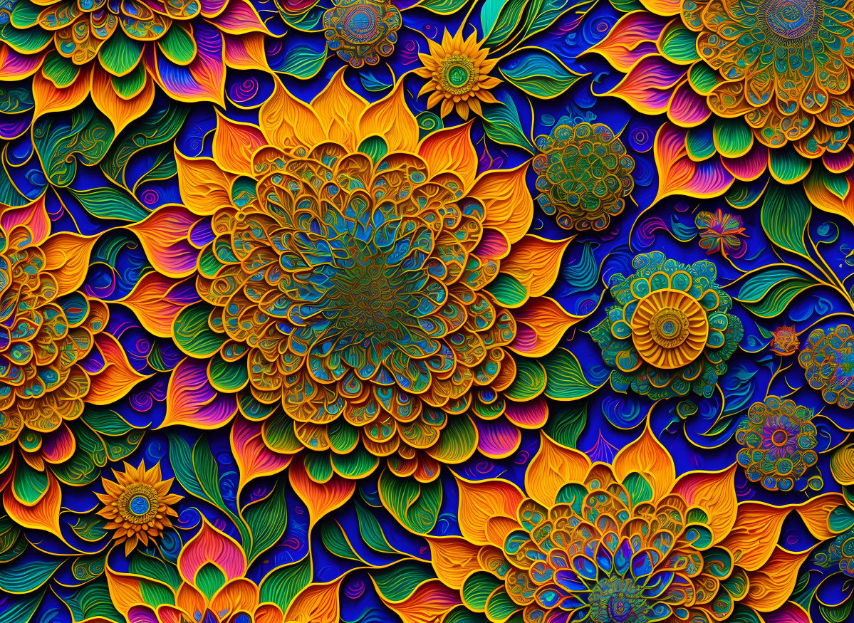 Intricate Floral Mosaic in Bold Colors