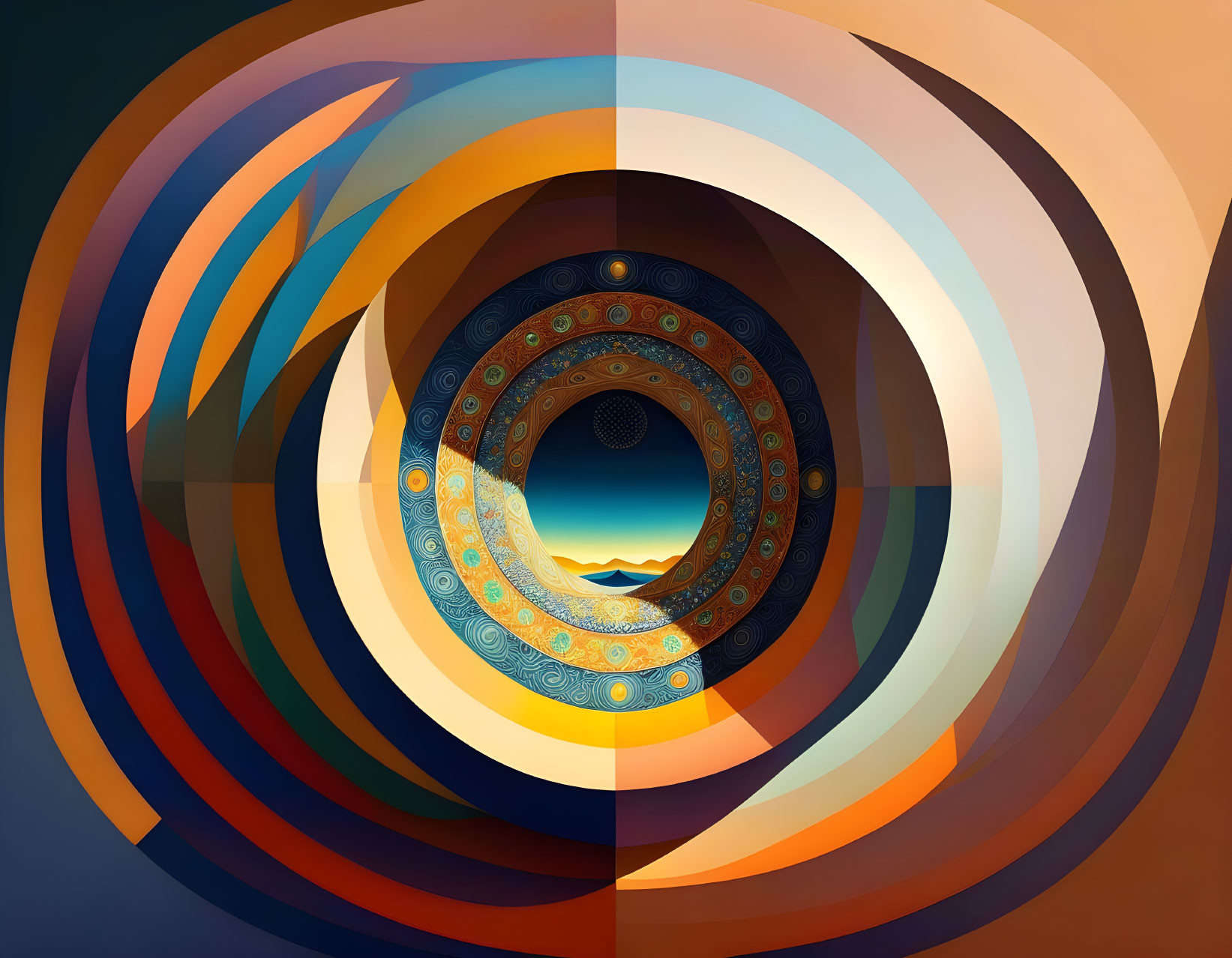 Spiral graphic with gradient shades and intricate patterns depicting a vortex.