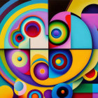 Colorful Abstract Geometric Painting with Overlapping Circles and Curves