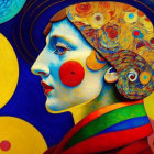 Colorful portrait of a woman with swirling patterns and bright colors