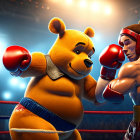 Muscular man and bear boxer face off in brightly lit arena