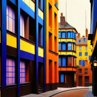 Colorful Street Scene with Cobalt Blue and Yellow Buildings