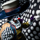 Vibrant clowns in colorful makeup and elaborate costumes at a whimsical circus