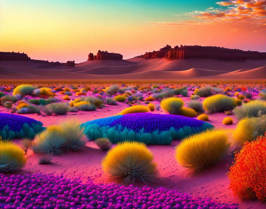 Colorful Spherical Plants in Vibrant Desert Sunset