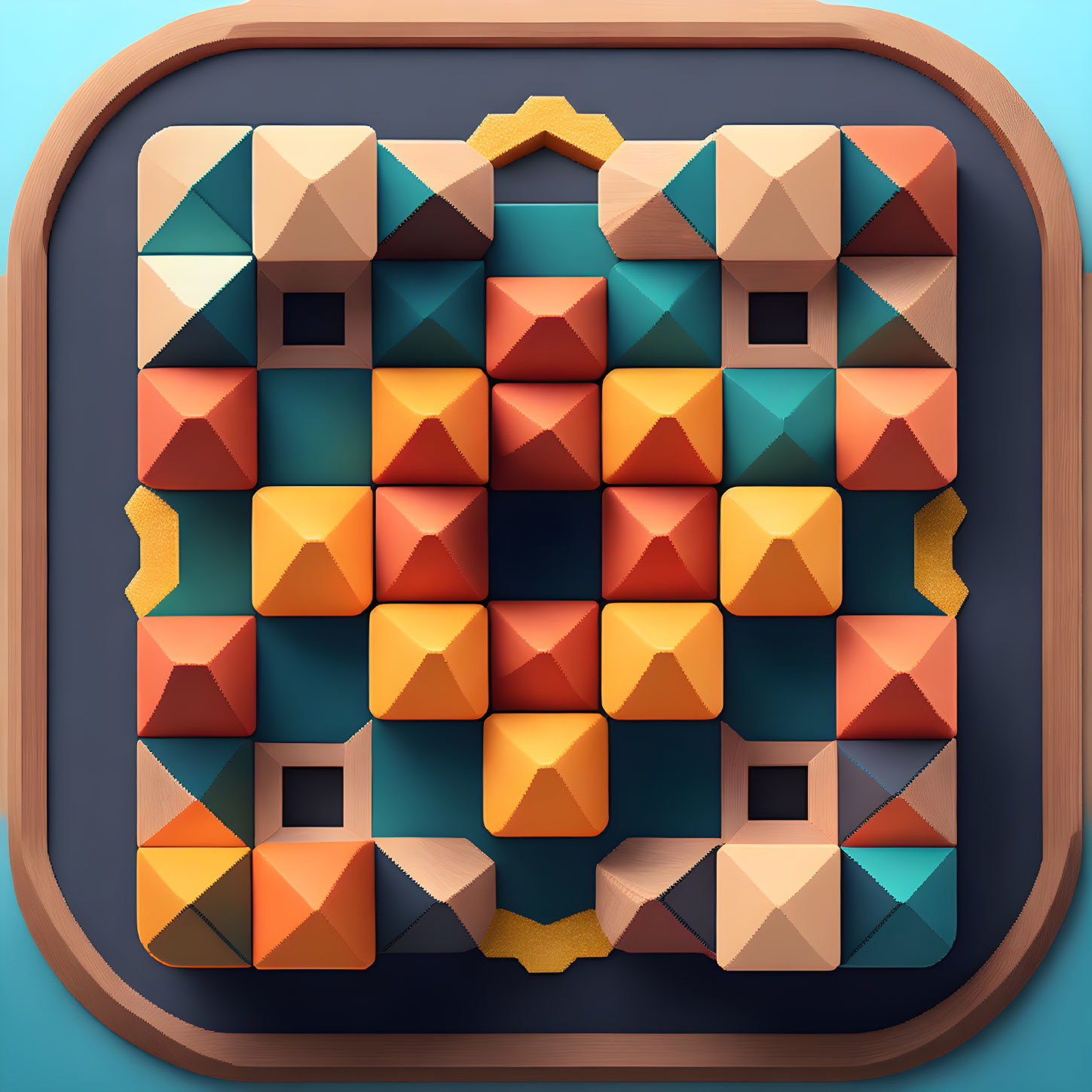 Colorful Geometric Shapes 3D Puzzle Game Board in Square Wooden Frame