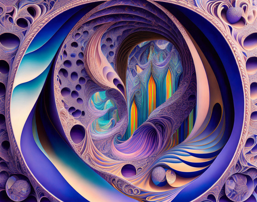 Colorful Fractal Design with Swirling Patterns in Blues, Purples, and Oranges