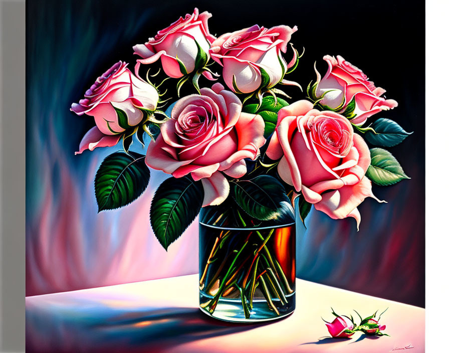 Pink and White Roses Painting with Shadows and Highlights