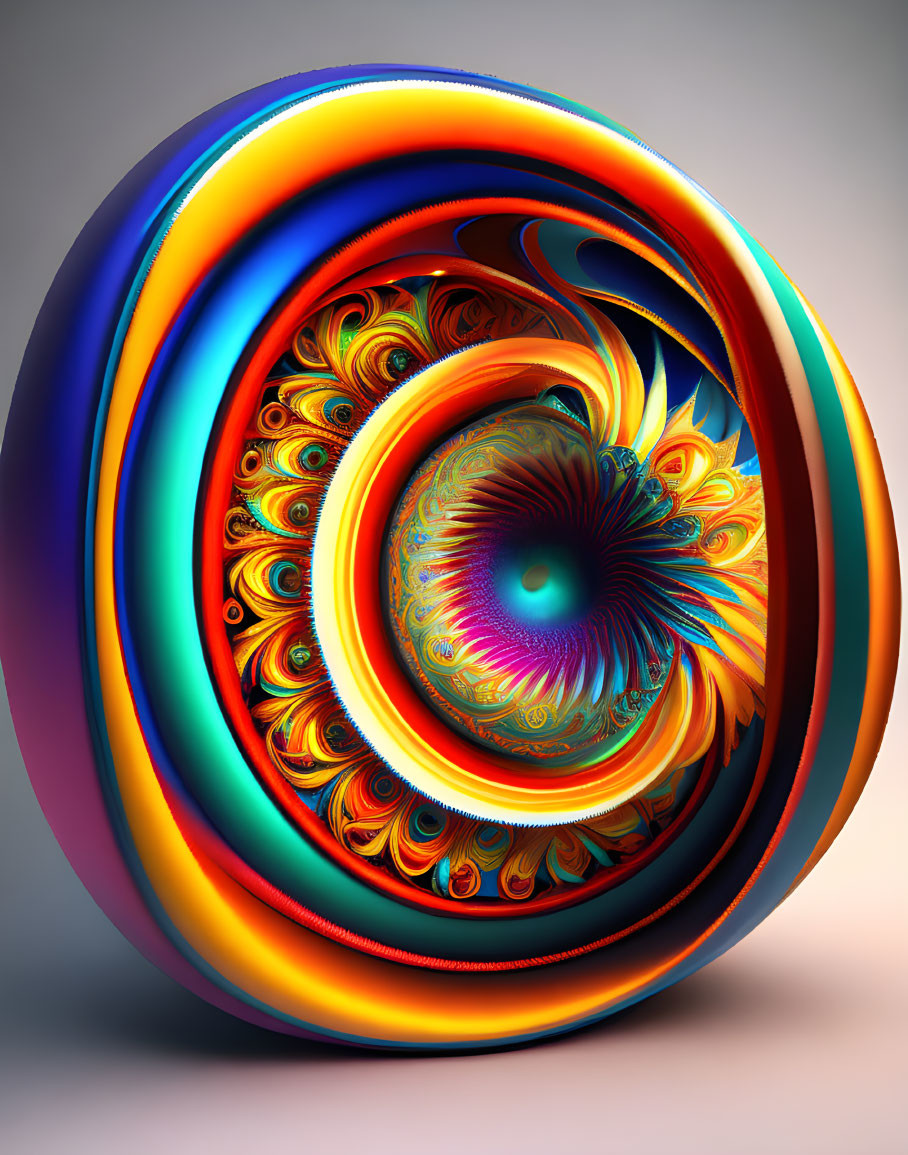 Colorful Spiraling Fractal Image in Blue, Orange, and Red