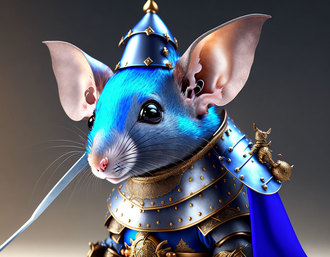 Anthropomorphic Mouse in Medieval Knight Armor with Blue Fur