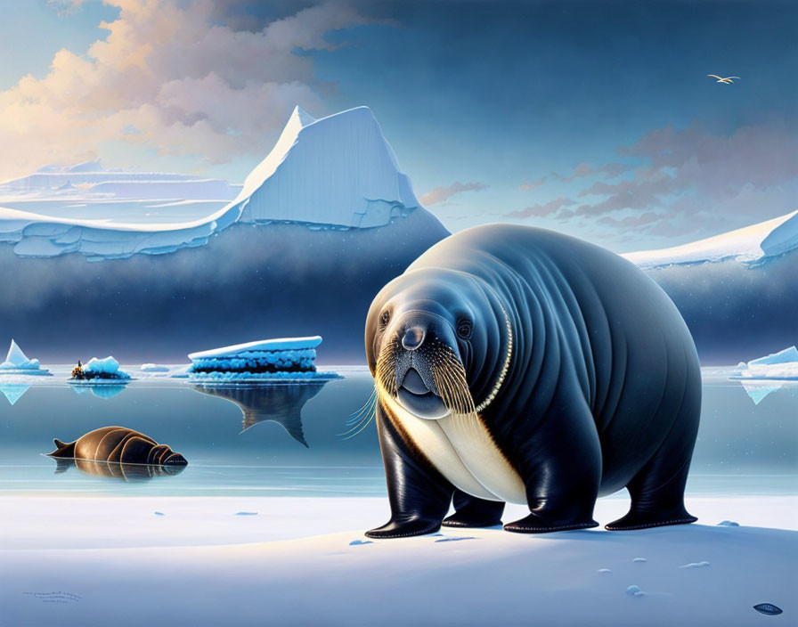 Detailed Walrus Illustration on Icy Landscape