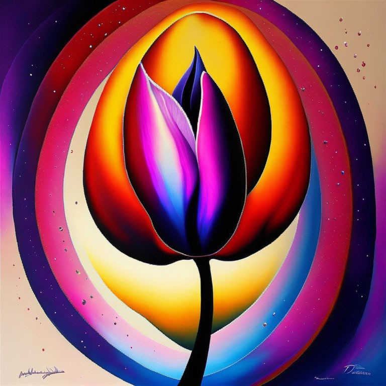 Colorful Stylized Tulip Painting with Swirling Rainbow Backgrounds