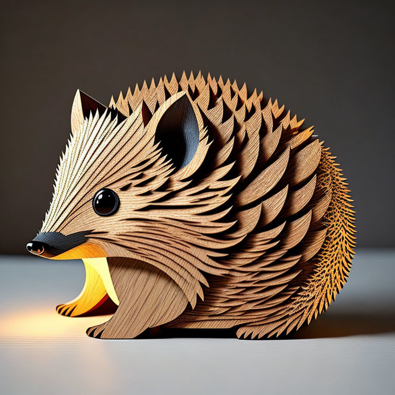 Intricate 3D paper art of a hedgehog with textured layers on soft-lit background